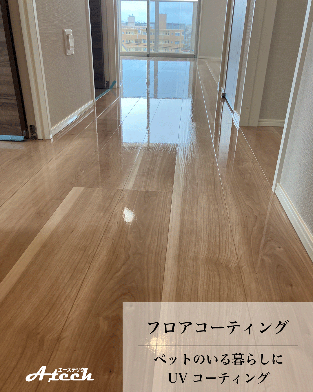 沖縄県豊見城市でペット用UVフロアコーティング|新築マンション施工事例