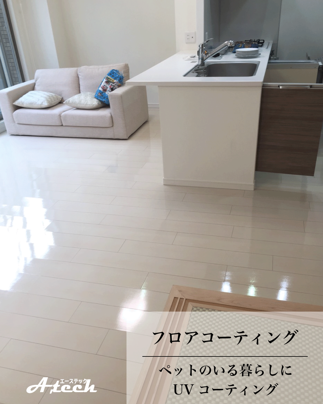 沖縄県浦添市でペット用UVフロアコーティング|入居中マンション施工事例