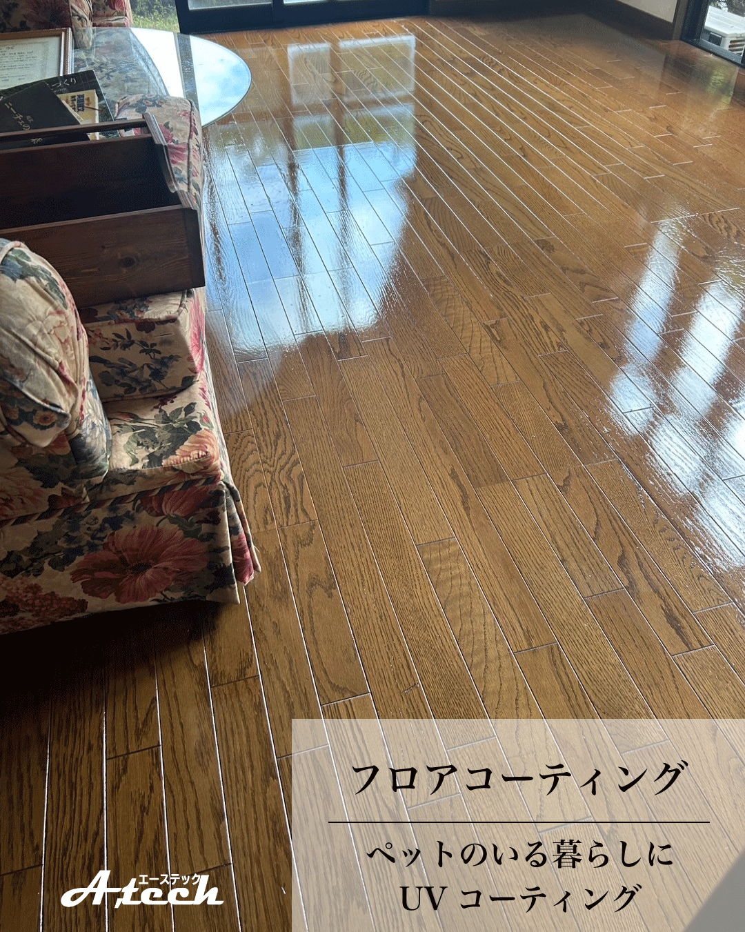沖縄県豊見城市でペット用UVフロアコーティング｜入居中戸建て施工事例