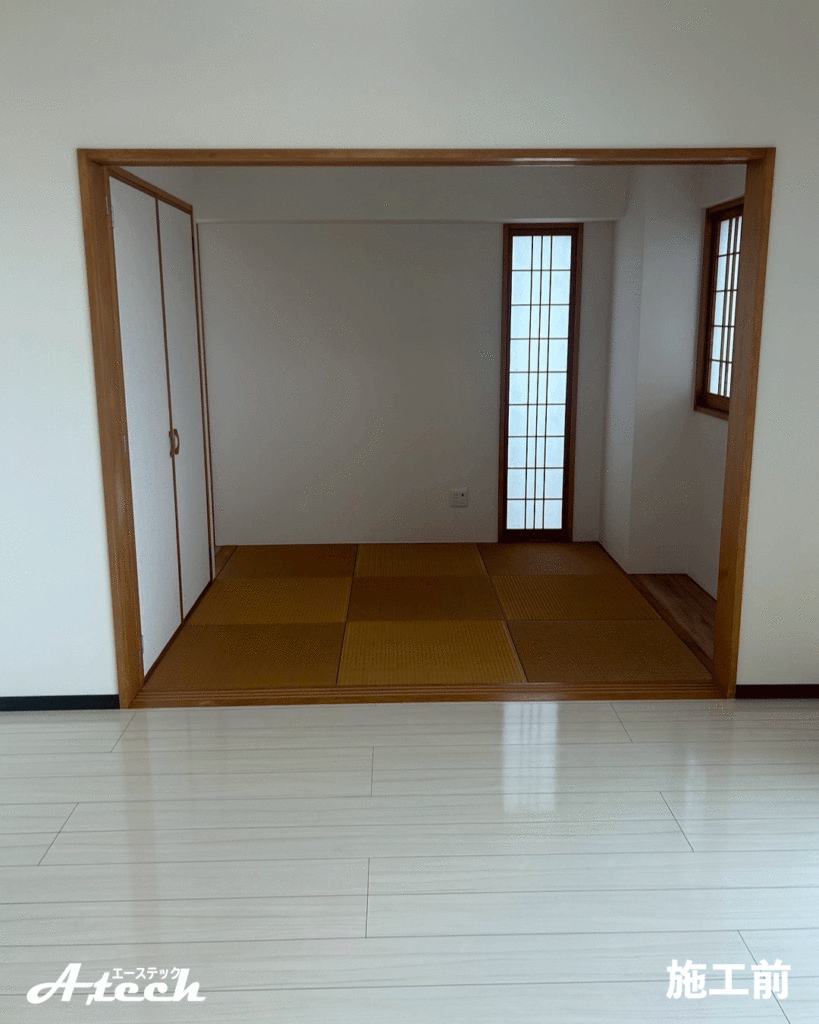 畳とフローリングが設けられた施工前のリビング（沖縄県うるま市・新築戸建て）