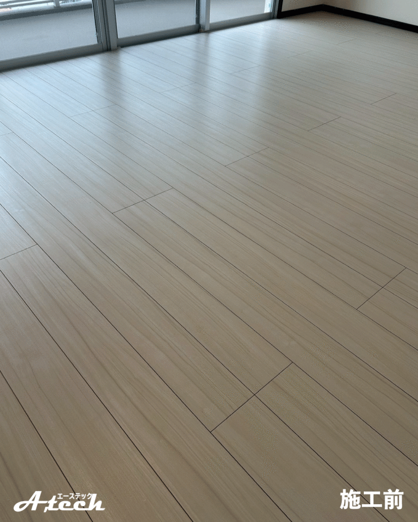 セラミックフロアコーティング施工前のフローリング（沖縄県豊見城市・新築マンション）